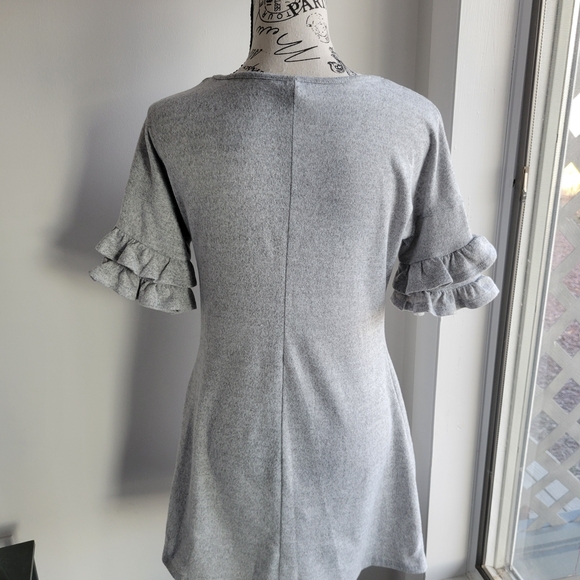 Gray Ruffle Sleeve Knit Dress - Picture 6 of 14